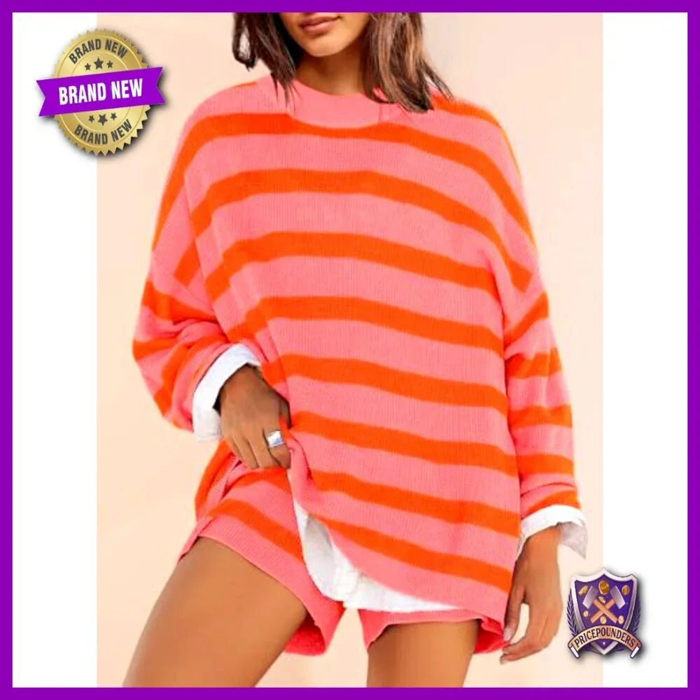 Oversized Striped Sweater Set with Shorts Lounge Pajamas Large